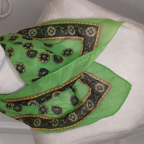 Vintage Accessories - Vintage 60s Green Western Scarf Sheer Rayon Bandana Style Japan 27" Square